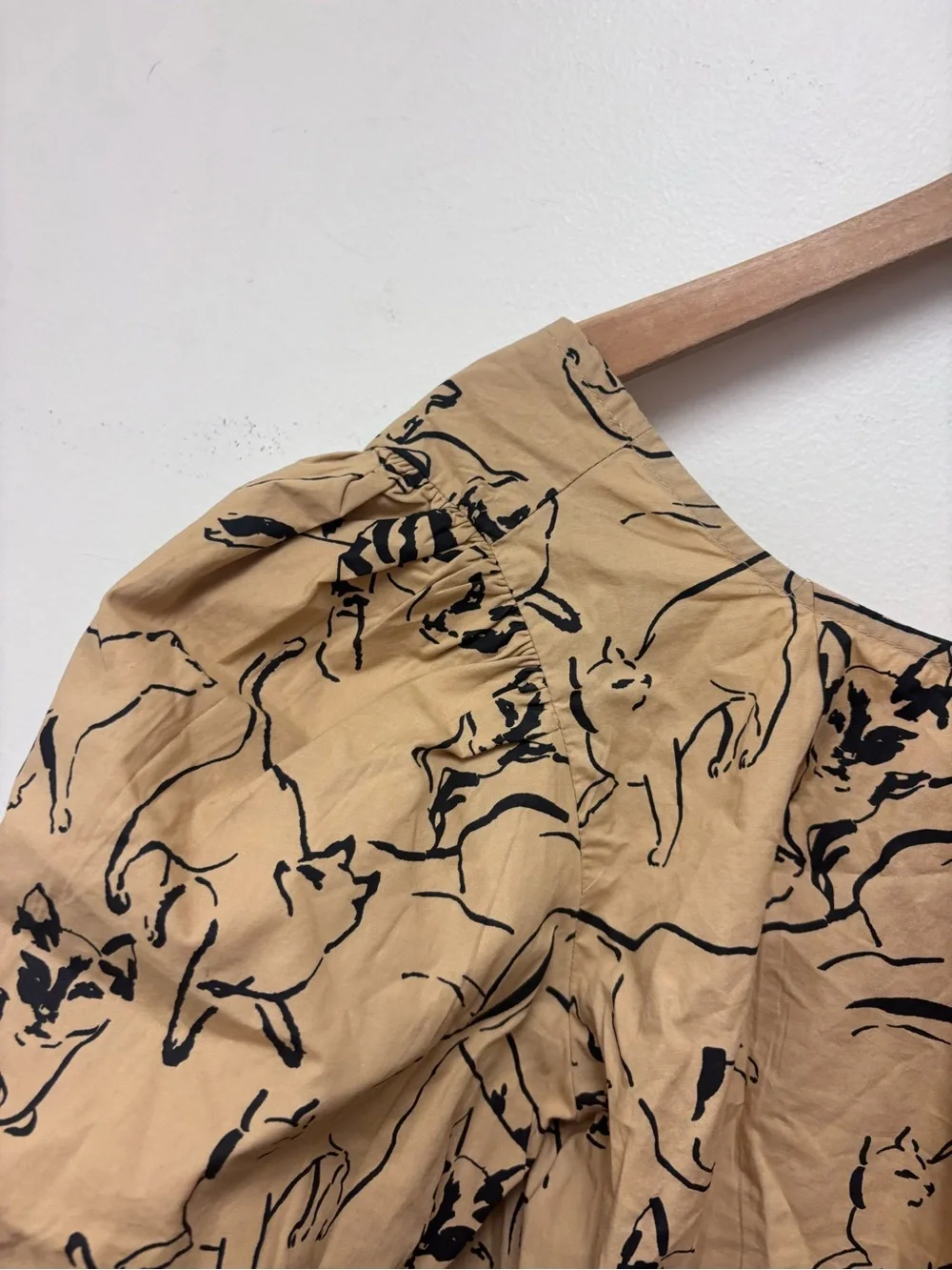 NWT Maeve Anthropologie Pull Sleeve Swing Blouse Cat Print